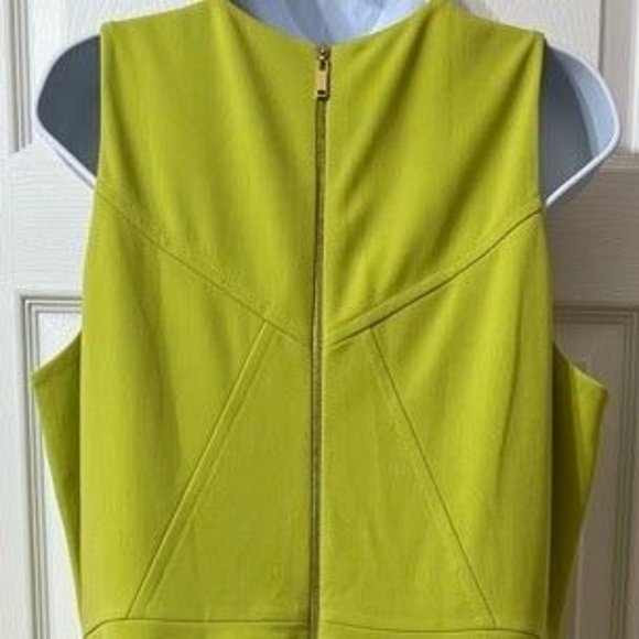 Tahari ASL NWOT Sz16 Green Sleeveles Fit & Flare Gold Zipper Closure Lined Dress - Picture 5 of 5